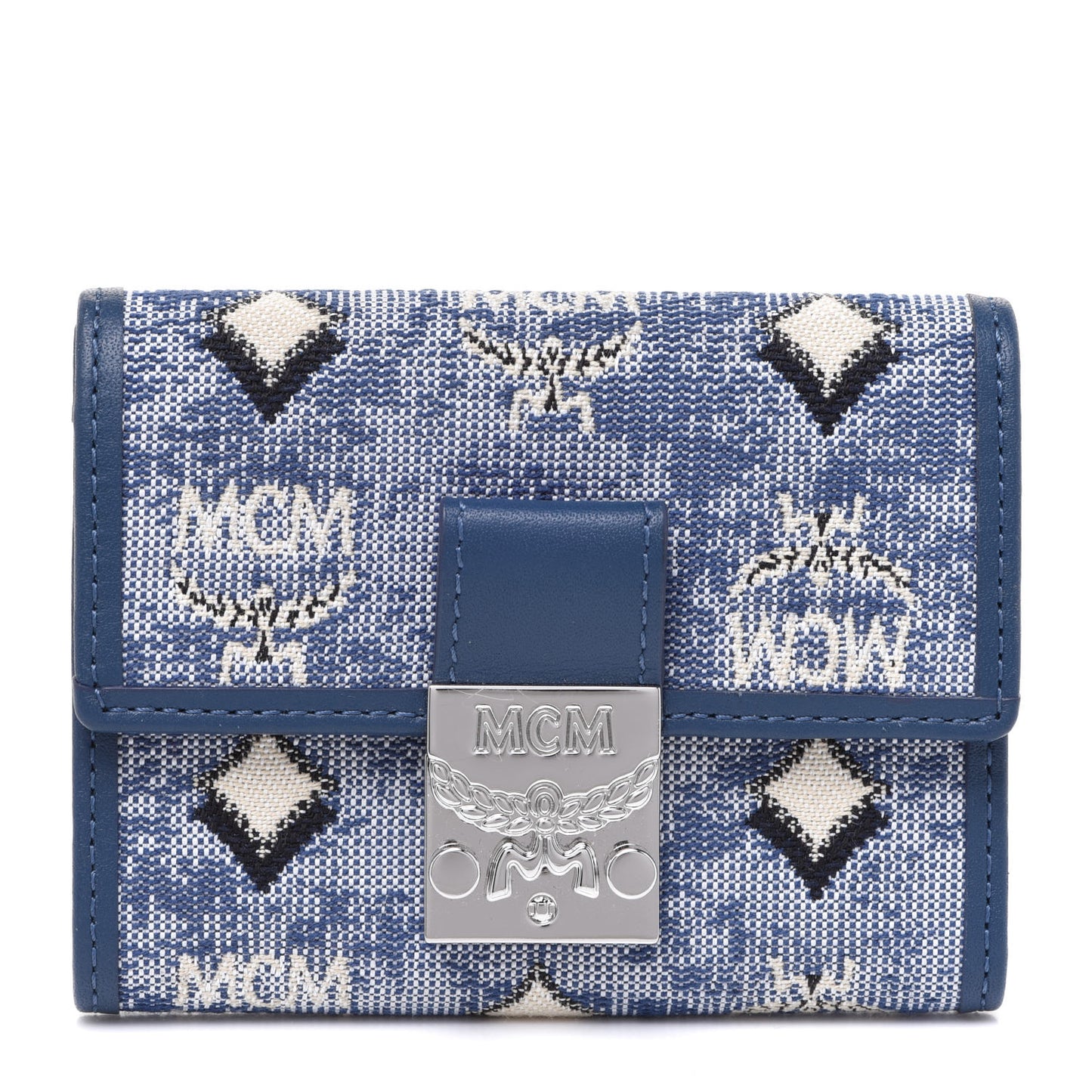 Vintage Jacquard Monogram Mini Tri-Fold Wallet Blue