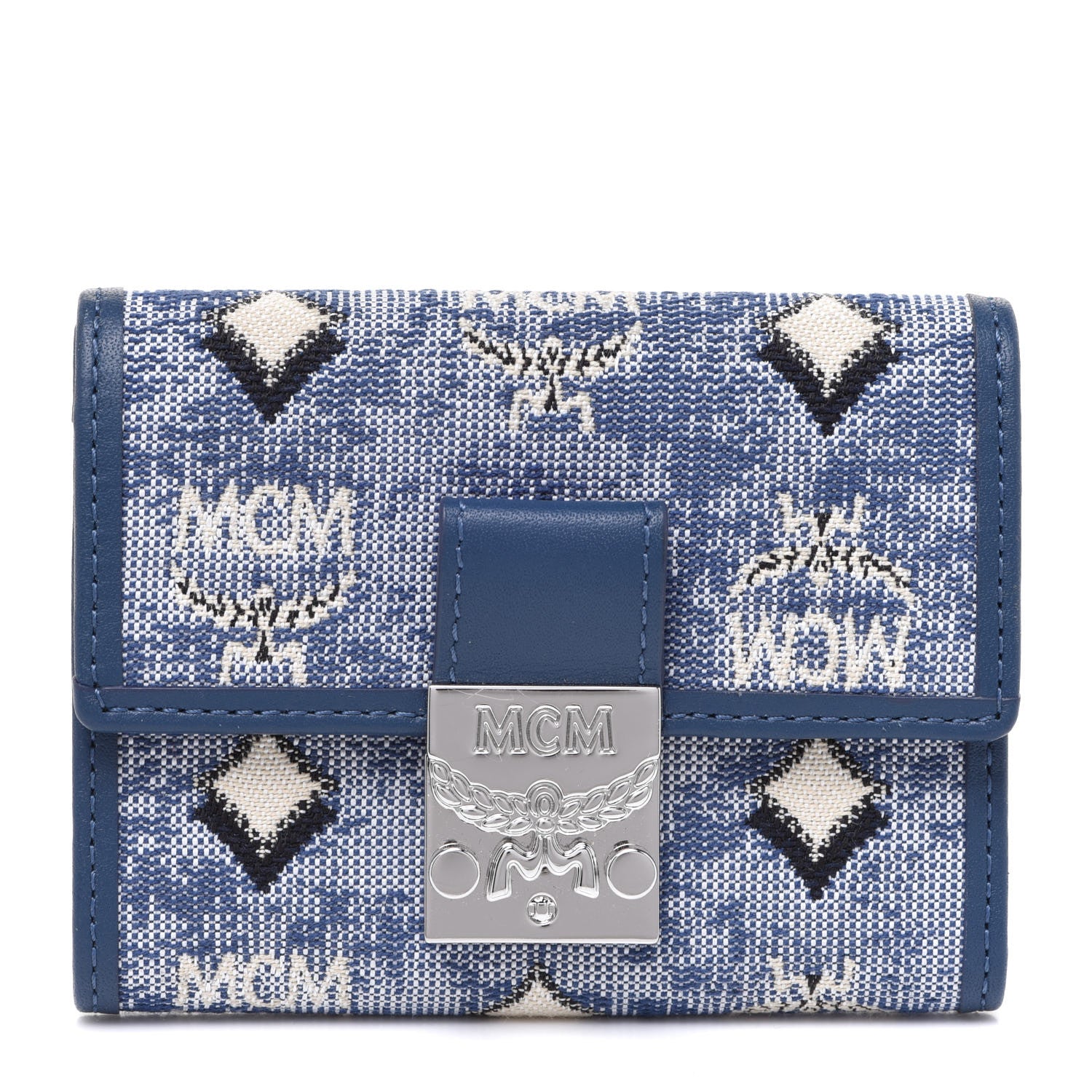 MCM Vintage Jacquard Monogram Mini Tri-Fold Wallet Blue 1 of 7