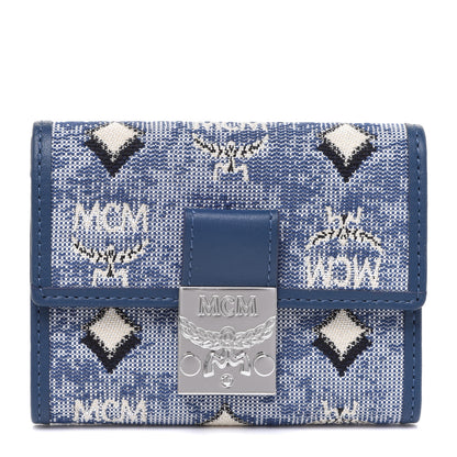 MCM Vintage Jacquard Monogram Mini Tri-Fold Wallet Blue 1 of 7
