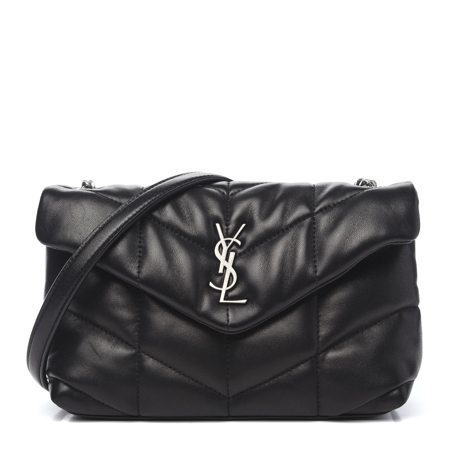 Saint Laurent Lambskin Quilted Toy Loulou Puffer Monogram Chain Satchel Black 1 of 11