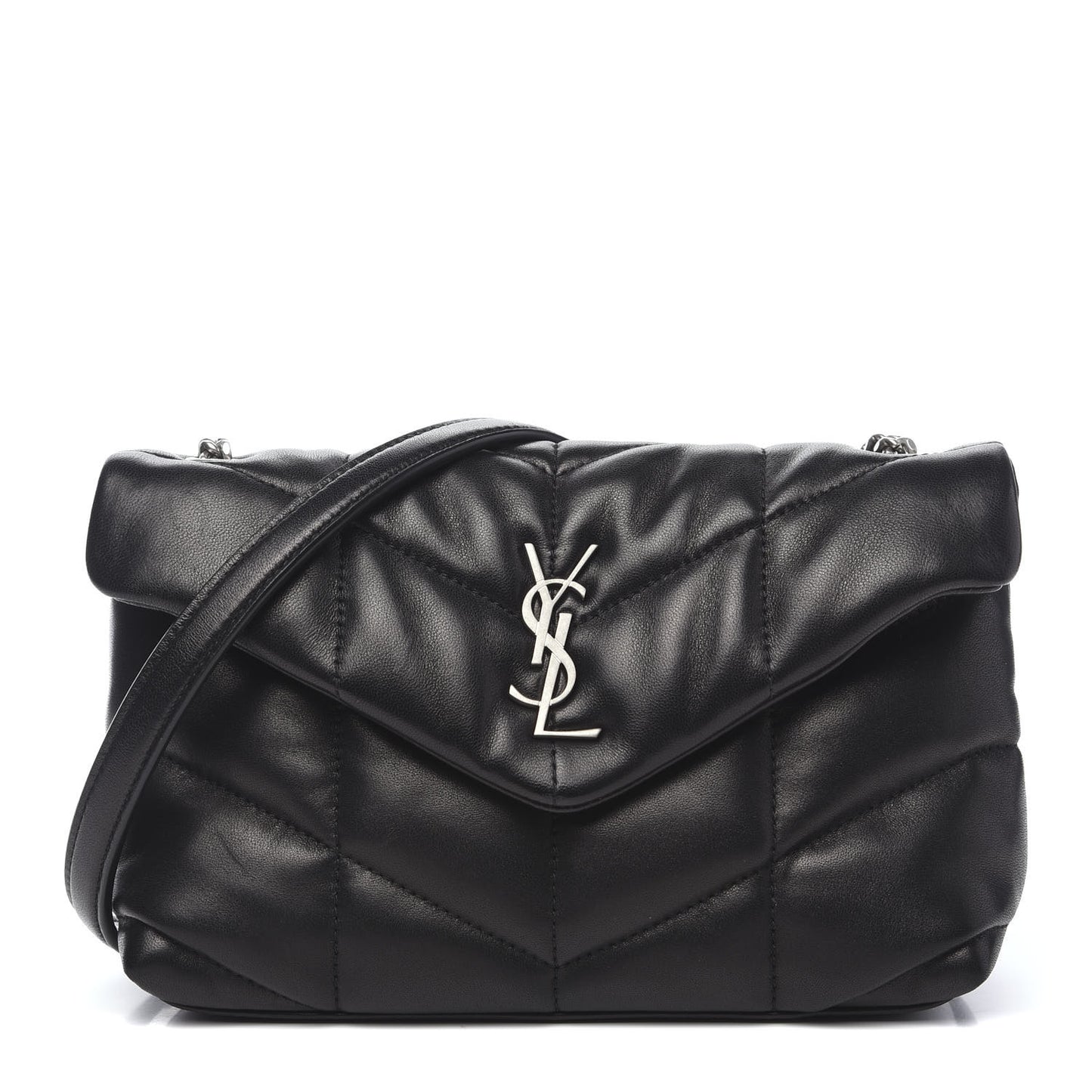 Lambskin Quilted Toy Loulou Puffer Monogram Chain Satchel Black