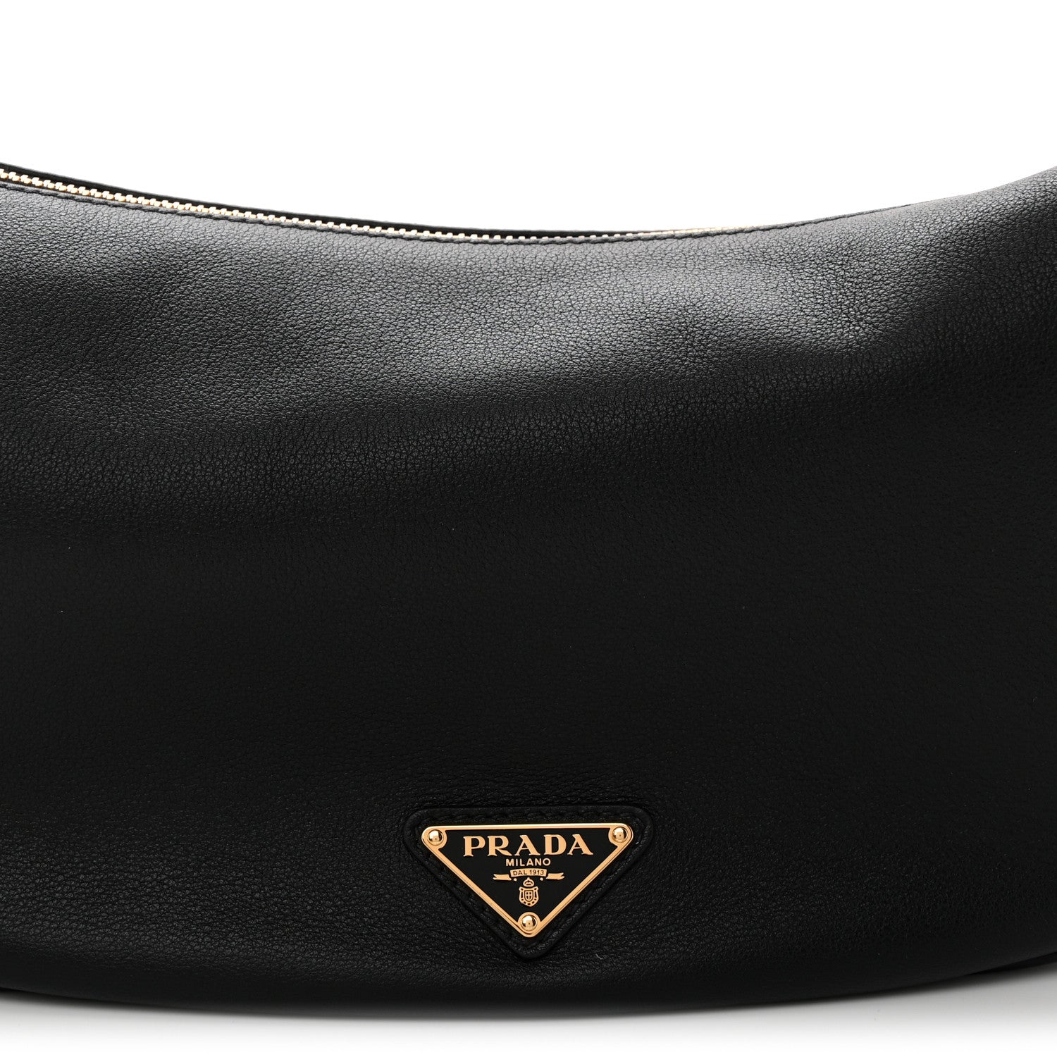 Prada Soft Grain Calfskin Large Demi-Lune Shoulder Bag Black 7 of 9