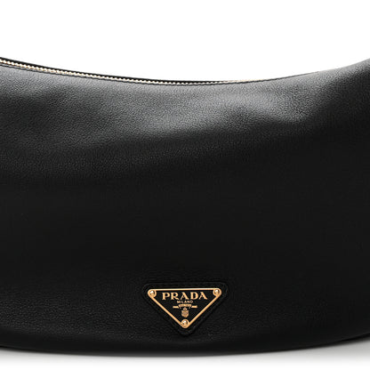Prada Soft Grain Calfskin Large Demi-Lune Shoulder Bag Black 7 of 9