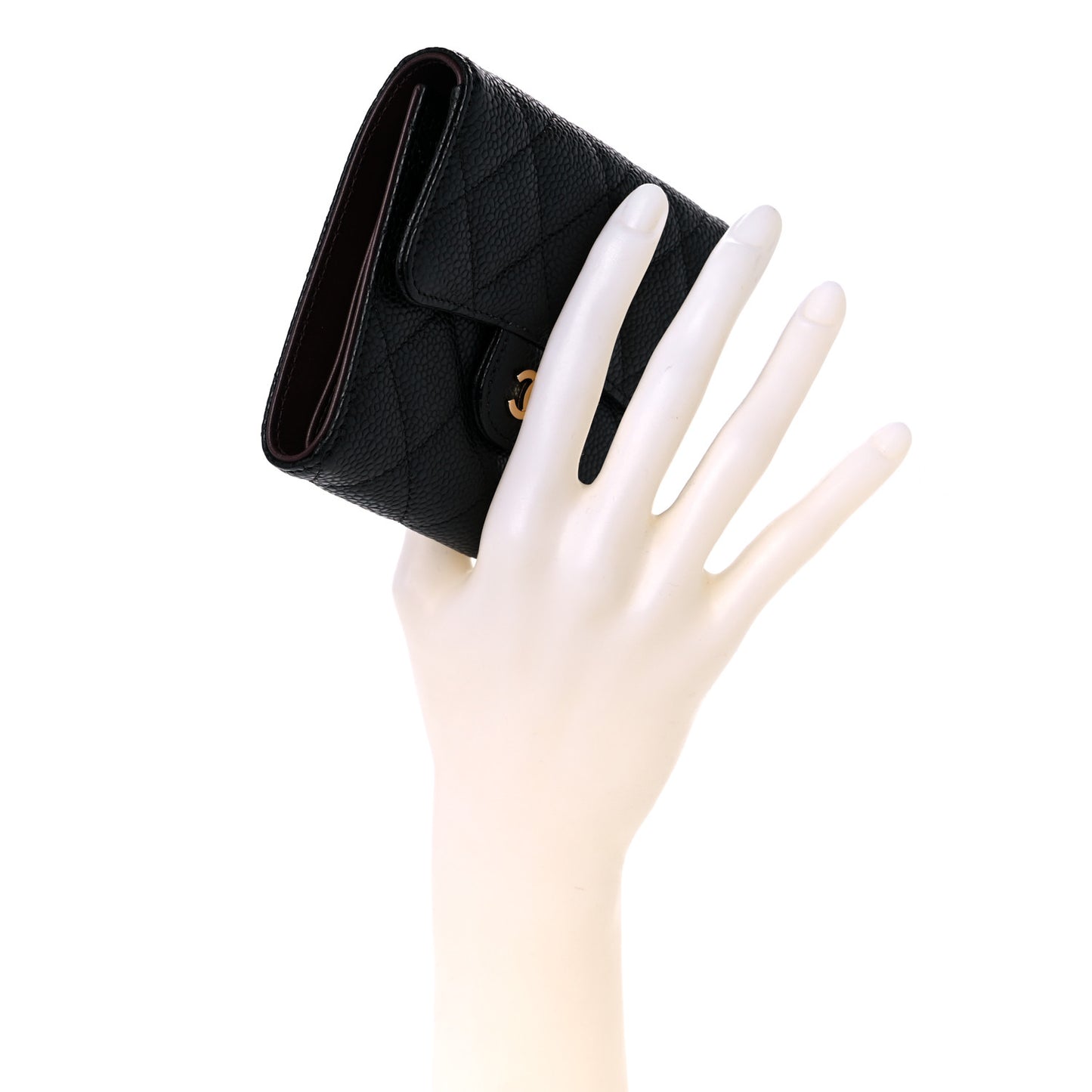 Caviar Quilted Compact Flap Wallet Black