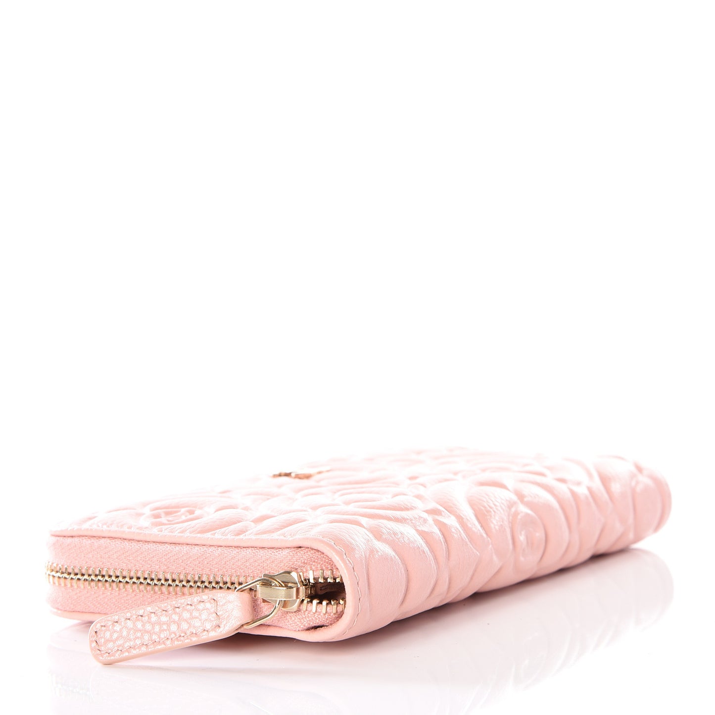 Caviar Camellia Embossed Small Zip Around Wallet Pink