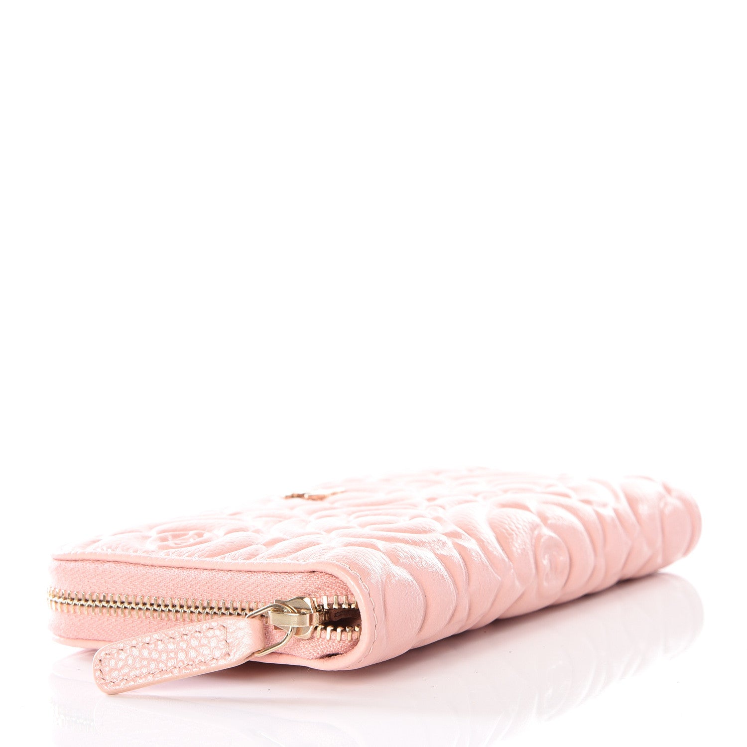 Chanel Caviar Camellia Embossed Small Zip Around Wallet Pink 8 of 11