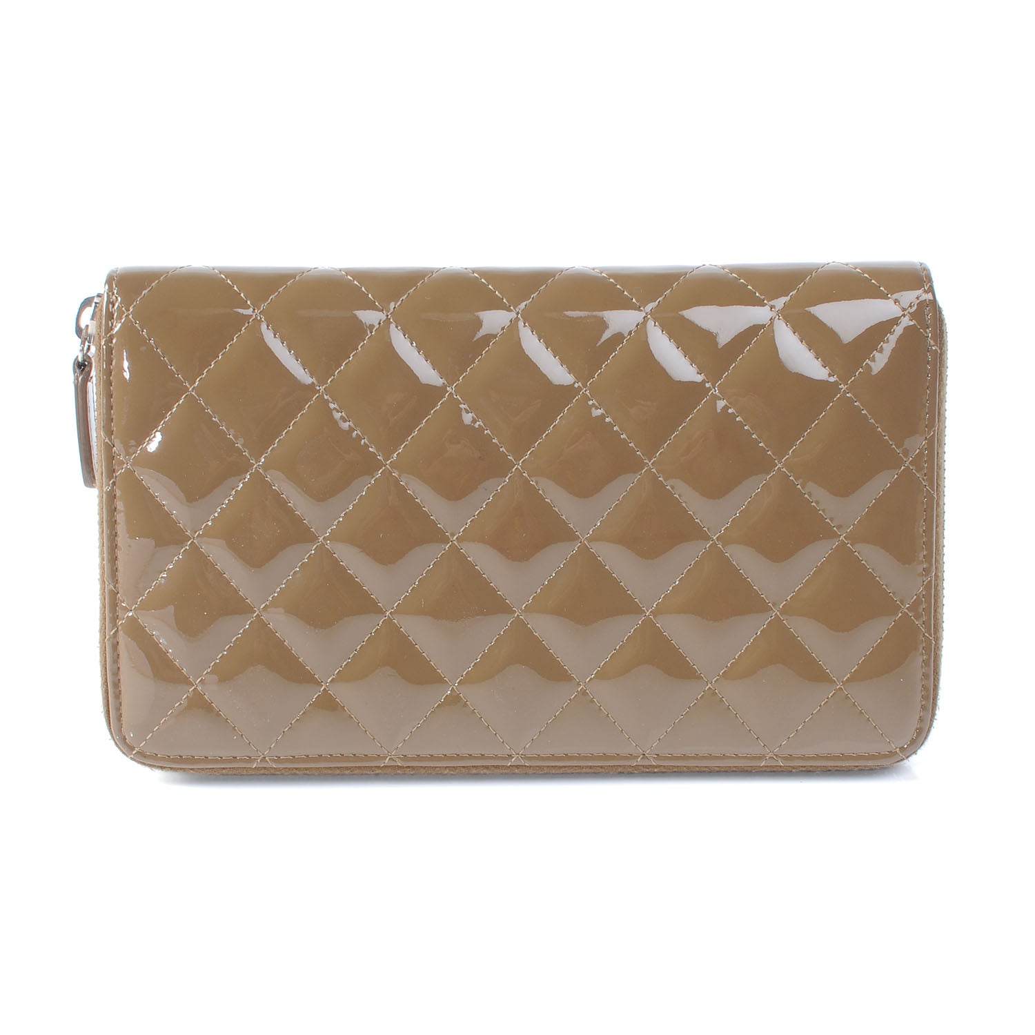 Chanel Patent Quilted Large Zip Around Wallet Taupe 4 of 9