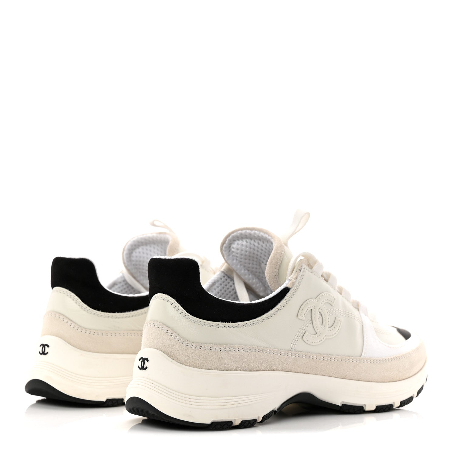 Chanel Suede Calfskin Womens CC Sneakers 36.5 White Black 5 of 10