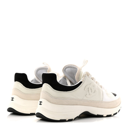 Chanel Suede Calfskin Womens CC Sneakers 36.5 White Black 5 of 10