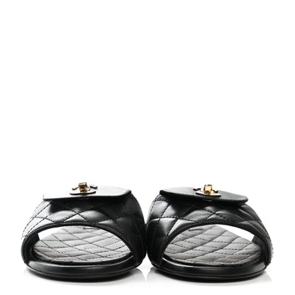 Chanel Lambskin Quilted CC Turnlock Sandals 37.5 Black 4 of 18