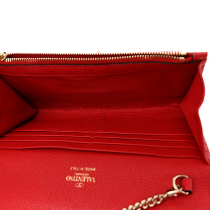 Valentino Garavani Pebbled Calfskin Rockstud Flip Lock Wallet On Chain Rouge Pur 5 of 11