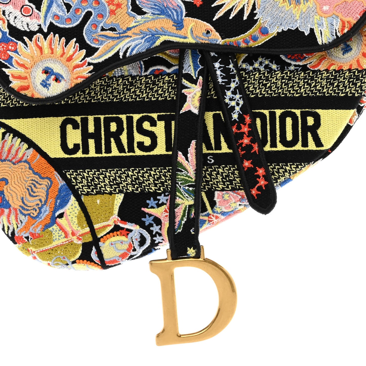 Canvas Embroidered Zodiac Fantastico Saddle Bag Black Multicolor