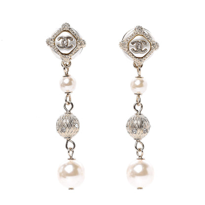 Chanel Pearl Crystal CC Drop Earrings Gold 1 of 5
