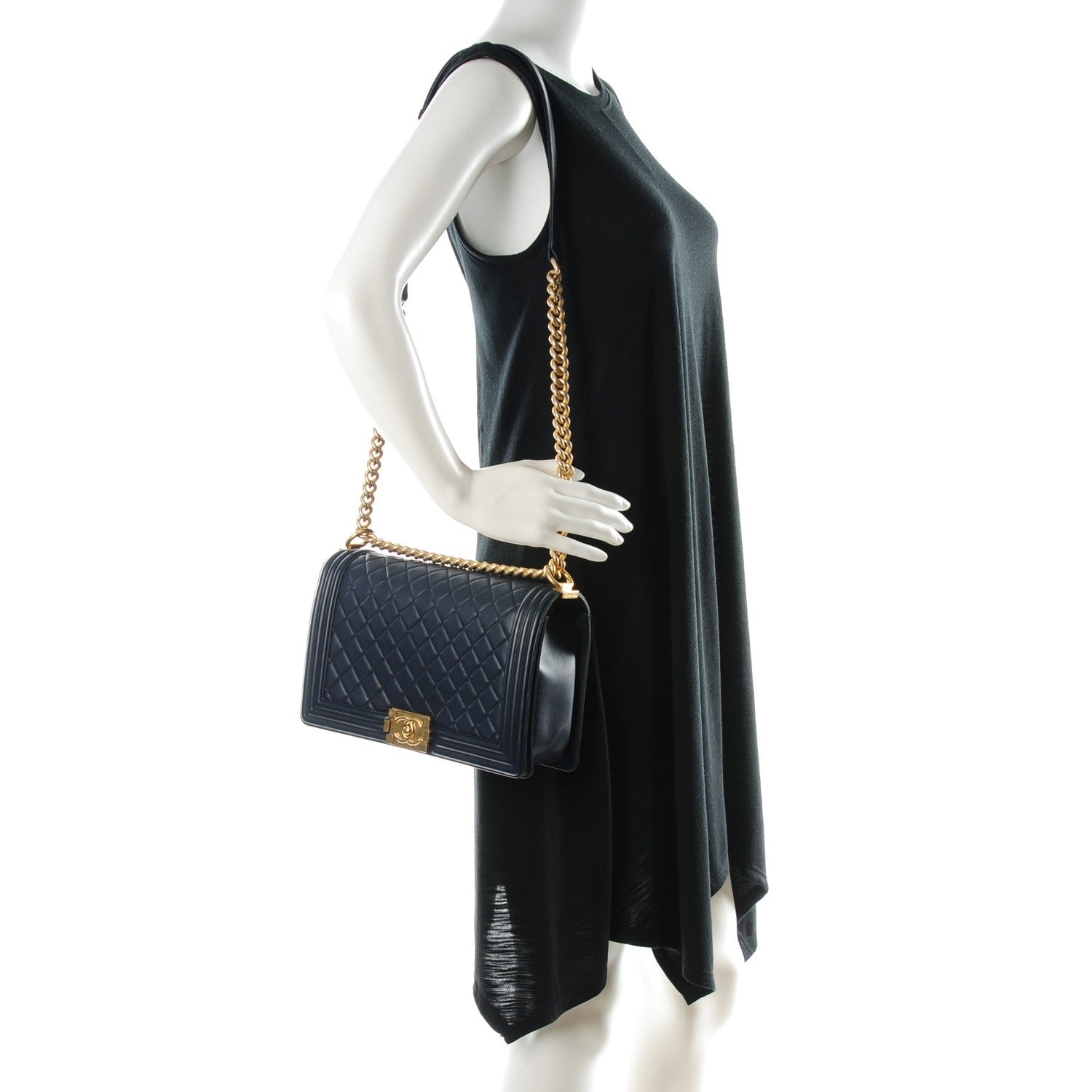 Chanel Lambskin Quilted New Medium Boy Flap Dark Navy Blue 2 of 8