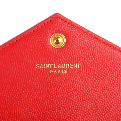 Saint Laurent Grain De Poudre Matelasse Chevron Monogram Envelope Chain Wallet Red 6 of 7