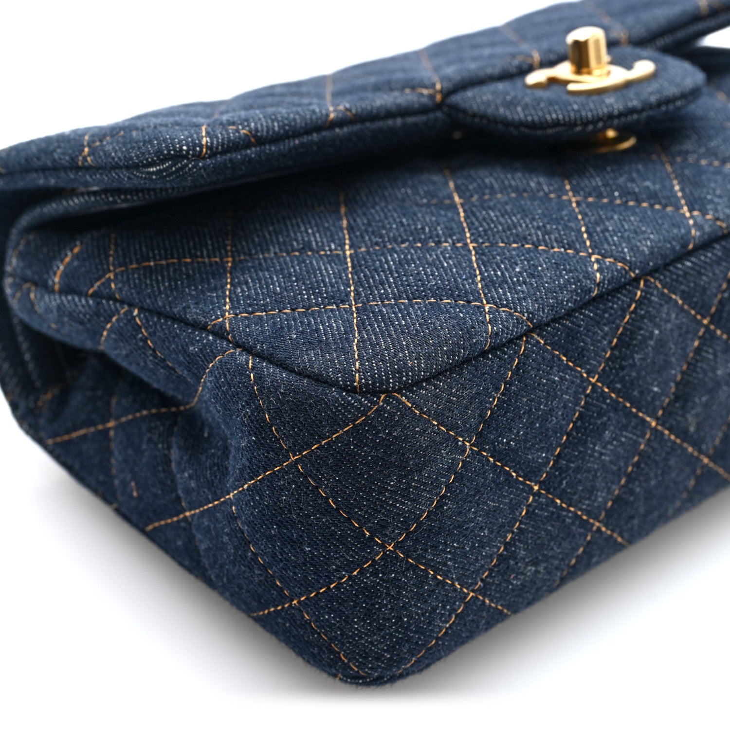 Chanel Denim Quilted Small Double Flap Dark Blue Orange 9 of 10