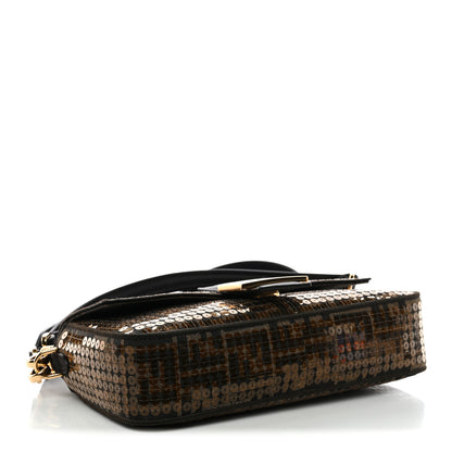 Fendi Fabric Jacquard Paillettes Vitello Seta FF 1974 Baguette Testa di Moro Real Ebano 4 of 9