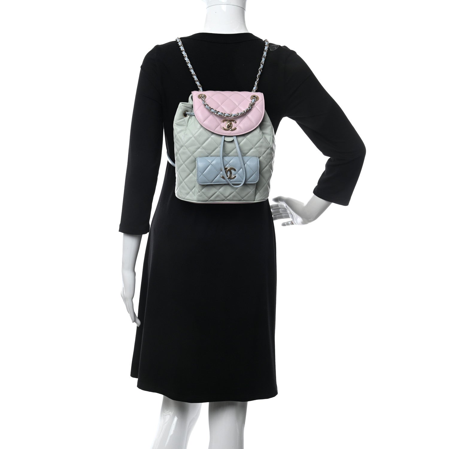 Chanel Goatskin Quilted Duma Drawstring Backpack Green Blue Pink 2 of 13