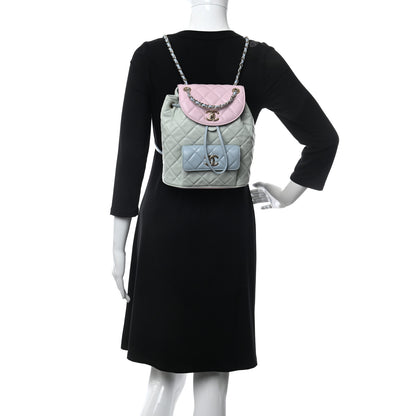 Chanel Goatskin Quilted Duma Drawstring Backpack Green Blue Pink 2 of 13