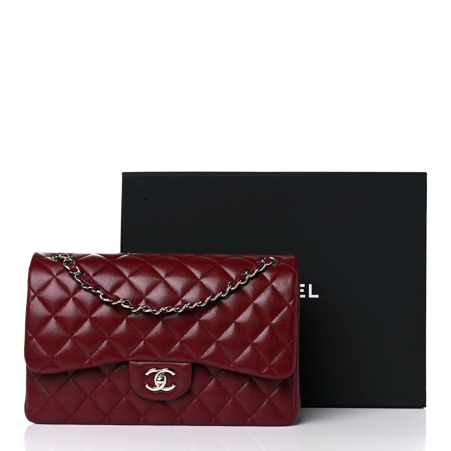 Caviar Quilted Jumbo Double Flap Dark Red