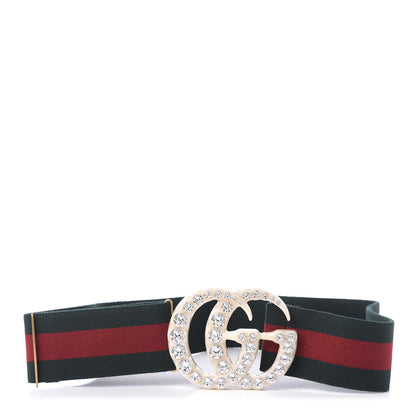 Gucci Elastic Web Crystal Embellished Plexiglass GG Marmont Belt 90 36 Red Green 1 of 4