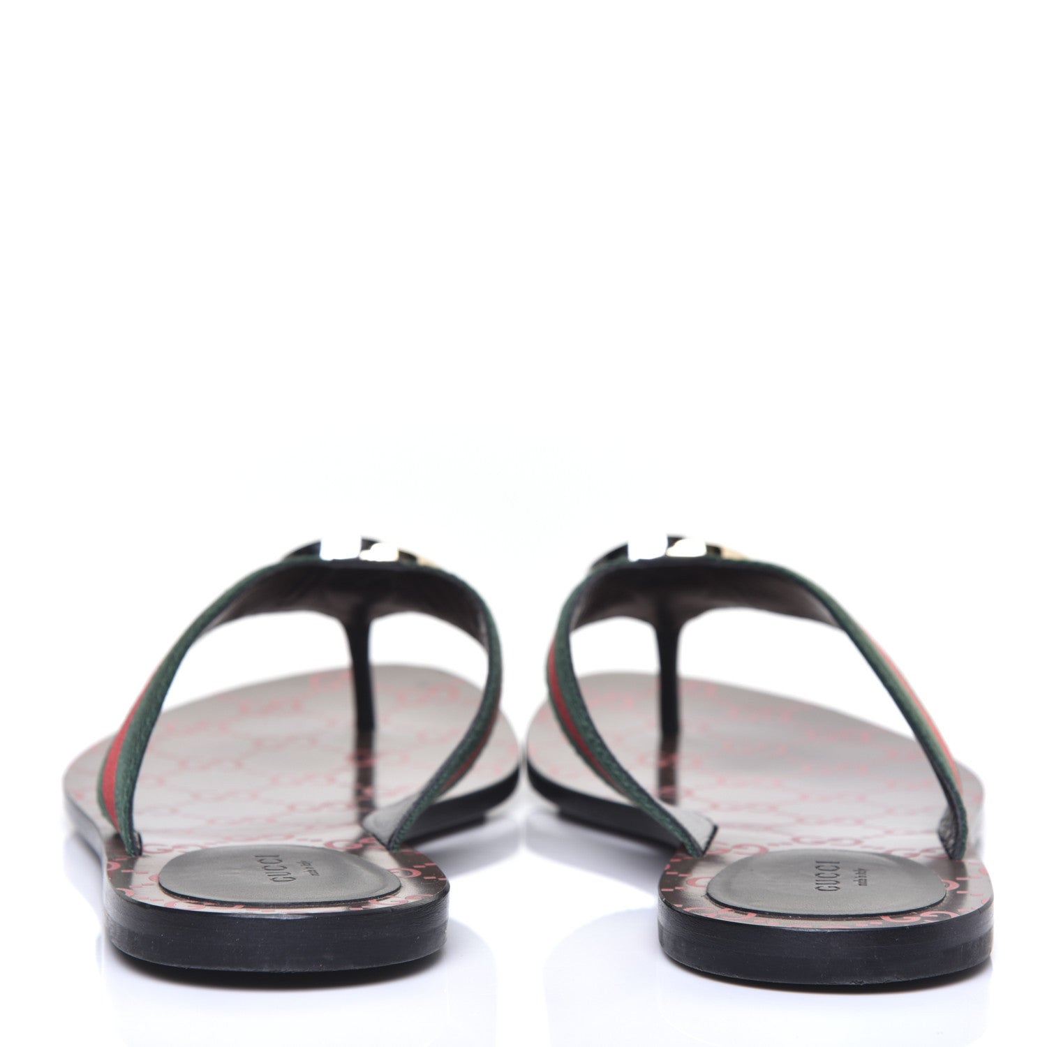 Gucci Nylon Calfskin Web GG Monogram Womens Thong Sandals 41 Green Red Cocoa 7 of 10