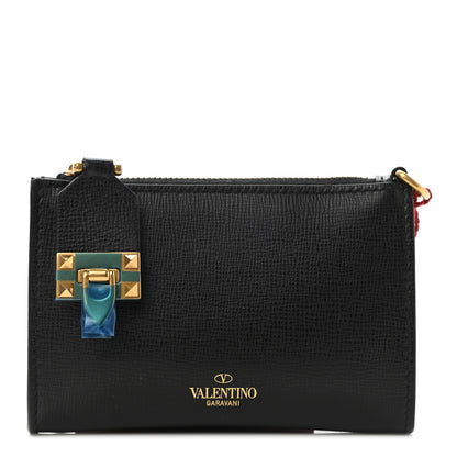 Valentino Garavani Grained Calfskin Flip Lock Coin Case Card Holder Black 1 of 6