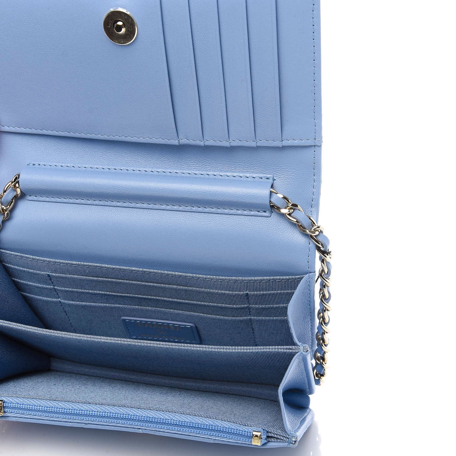 Chanel Lambskin Quilted Mini Wallet On Chain WOC Light Blue 4 of 8