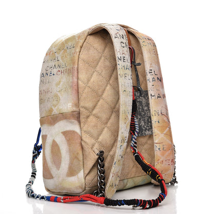 Chanel Graffiti Printed Canvas Medium Backpack Beige 3 of 7
