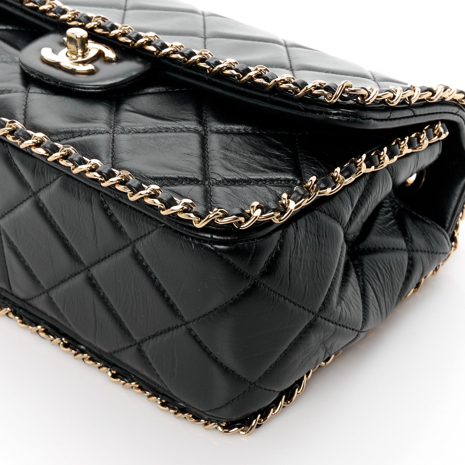 Chanel Crumpled Calfskin Medium Chain All Over Flap Black 11 of 12