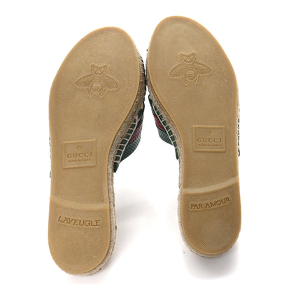 Gucci Malaga Kid Perforated Criss Cross Espadrille Slide Sandals 38.5 Emerald Hibiscus Red 6 of 10