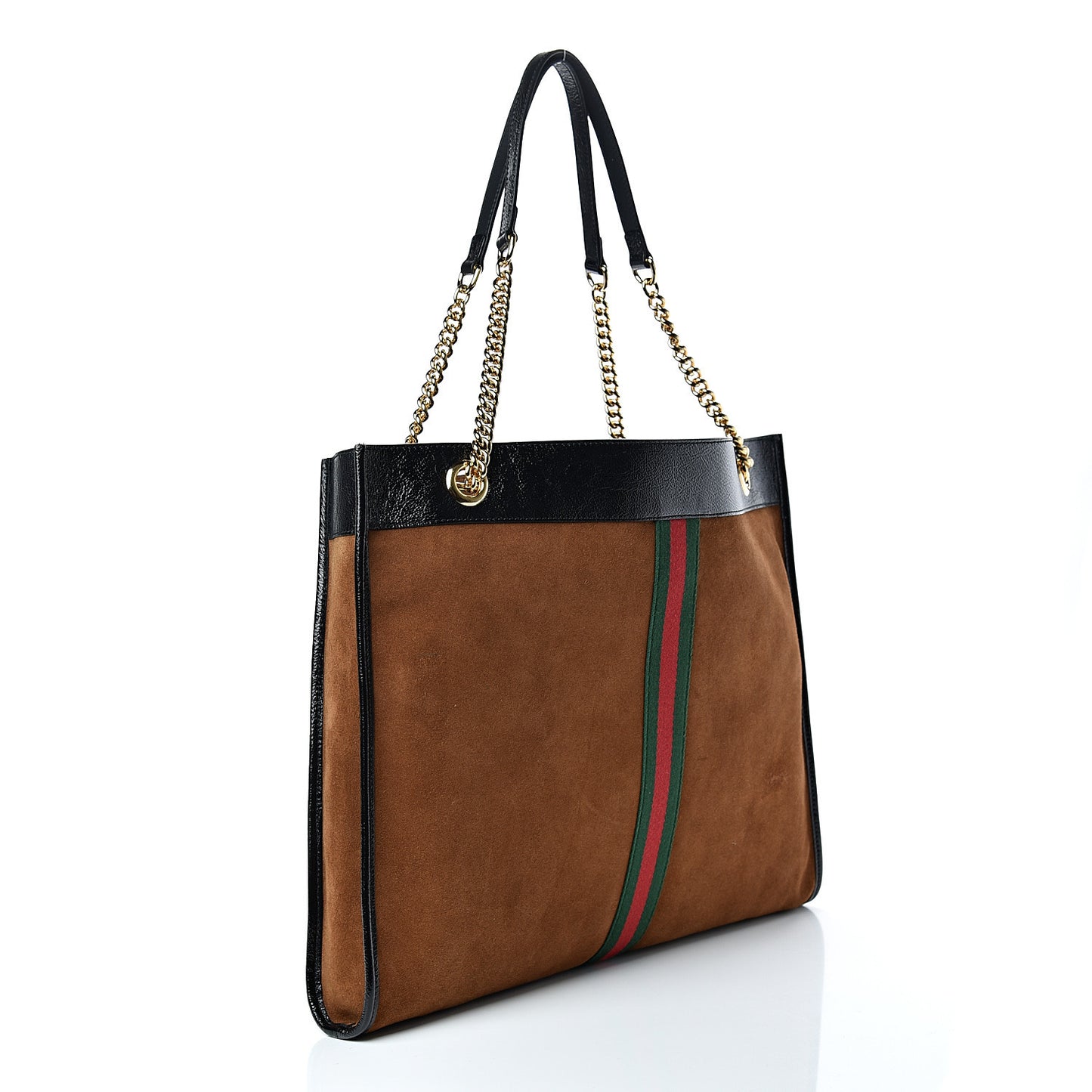 Suede Patent Large Rajah Chain Tote Nocciola Black