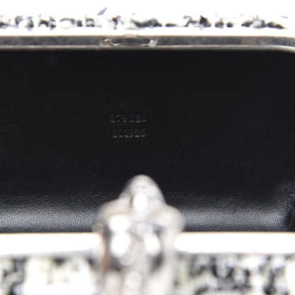 Alexander McQueen Tweed Calfskin Skull Box Clutch Black White 7 of 10