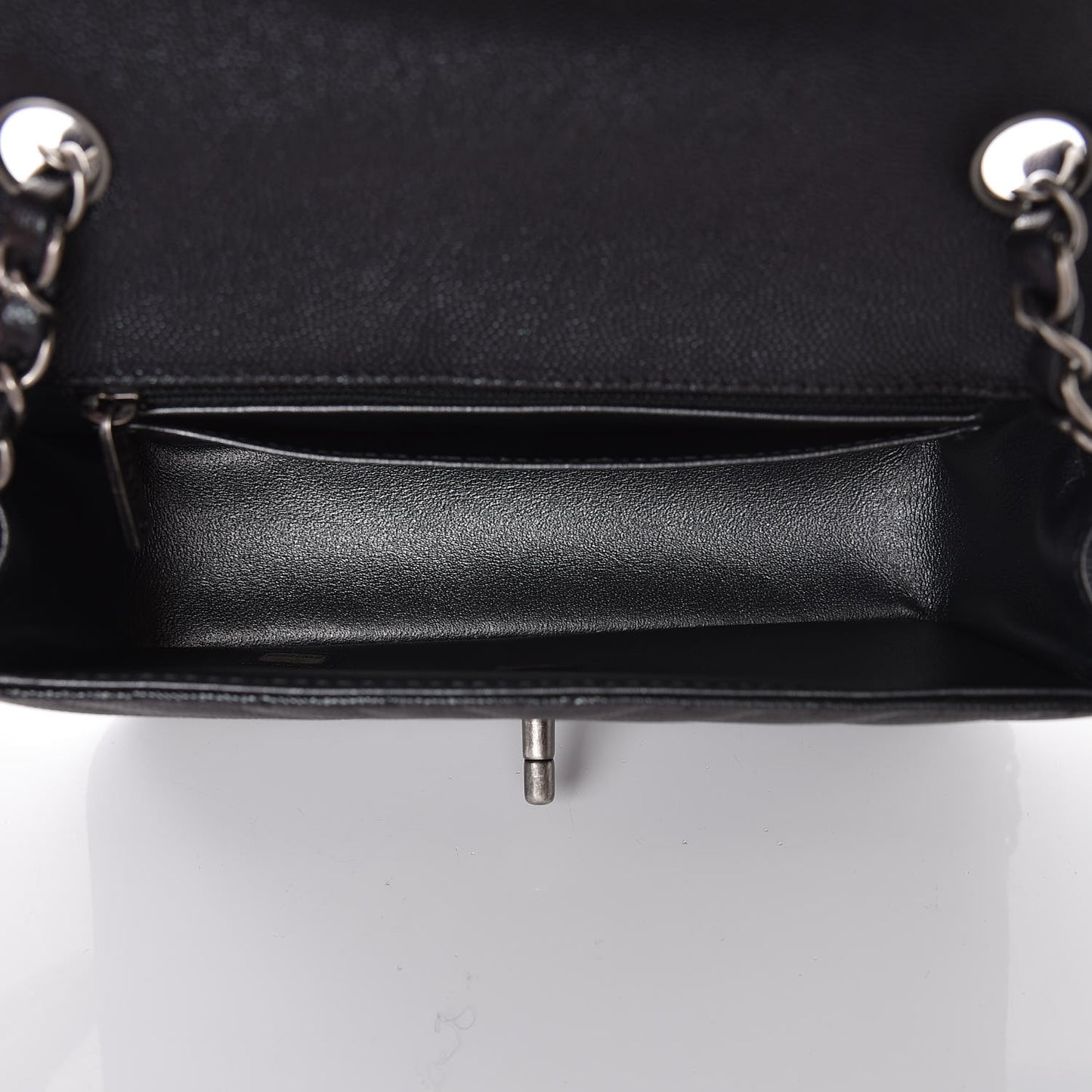 Metallic Caviar Chevron Quilted Mini Rectangular Flap Black