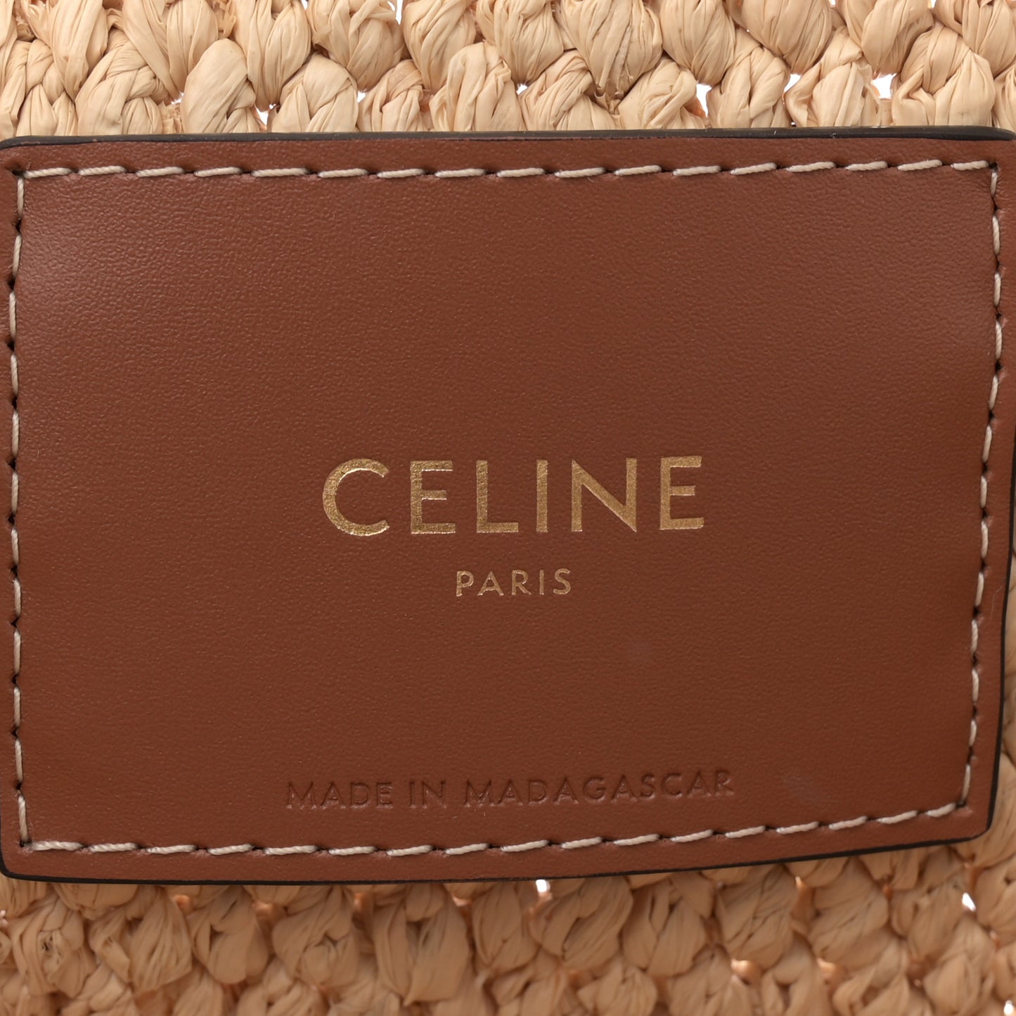 Raffia Calfskin Triomphe Small Cabas Thais Tan