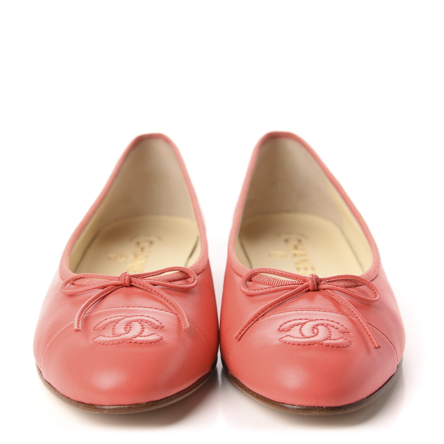 Chanel Lambskin Cap Toe CC Ballerina Flats 37.5 Coral 2 of 10