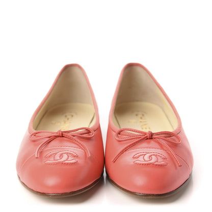 Chanel Lambskin Cap Toe CC Ballerina Flats 37.5 Coral 2 of 10