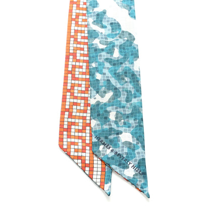 Hermes Silk A Beverly Hills Twilly Orange Bleu Blanc 2 of 4
