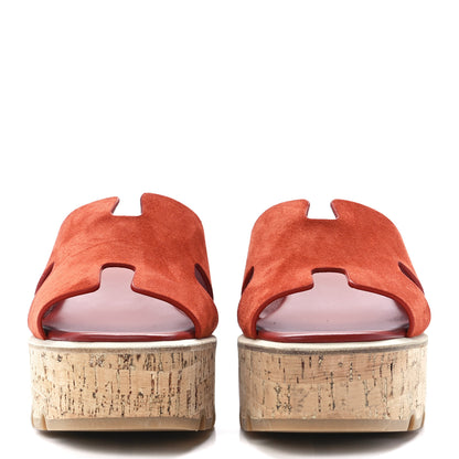 Hermes Suede Goatskin Cork Eze 30 Sandals 39 Orange Brulee 2 of 9