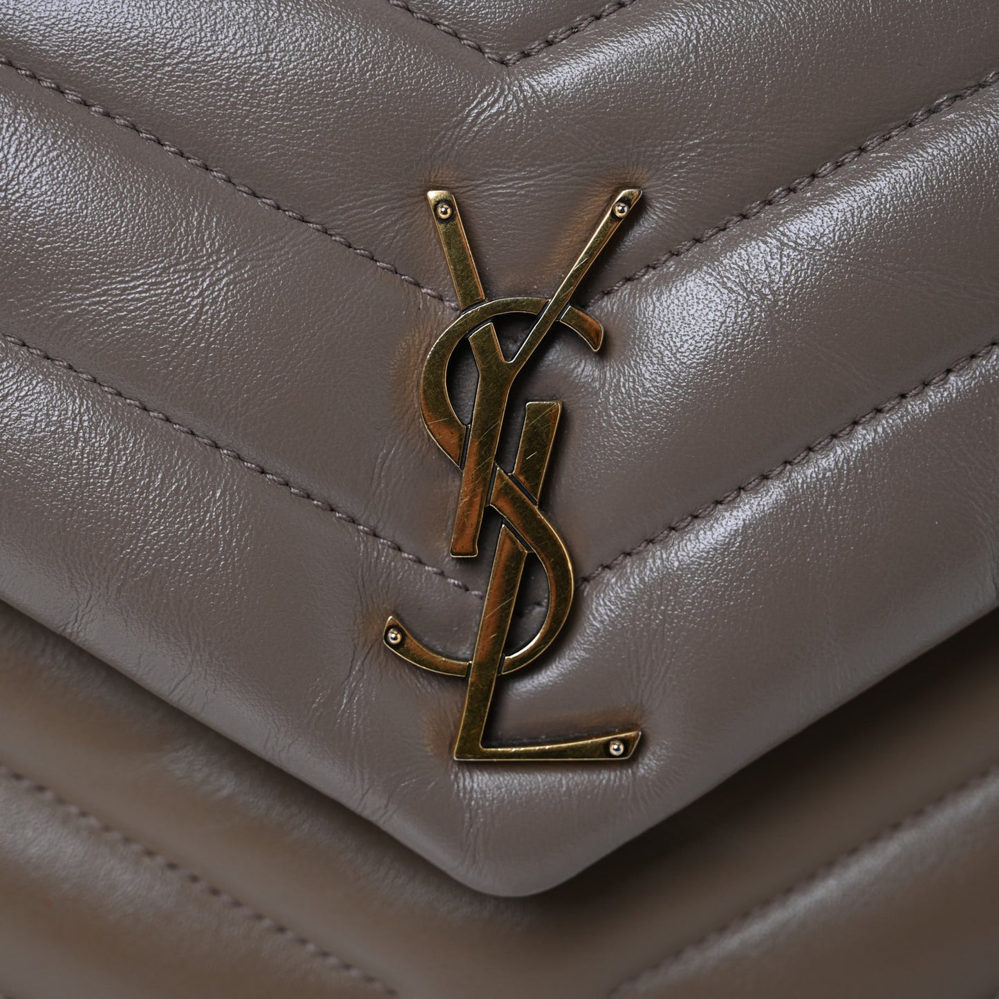 Calfskin Y Quilted Monogram Small Loulou Chain Satchel Dark Beige