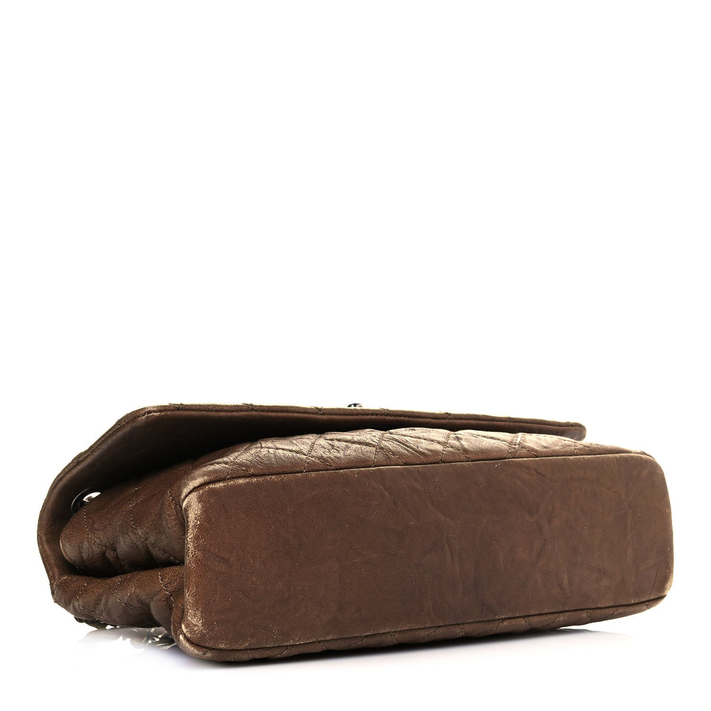Crumpled Lambskin Quilted Medium Single Flap Khaki