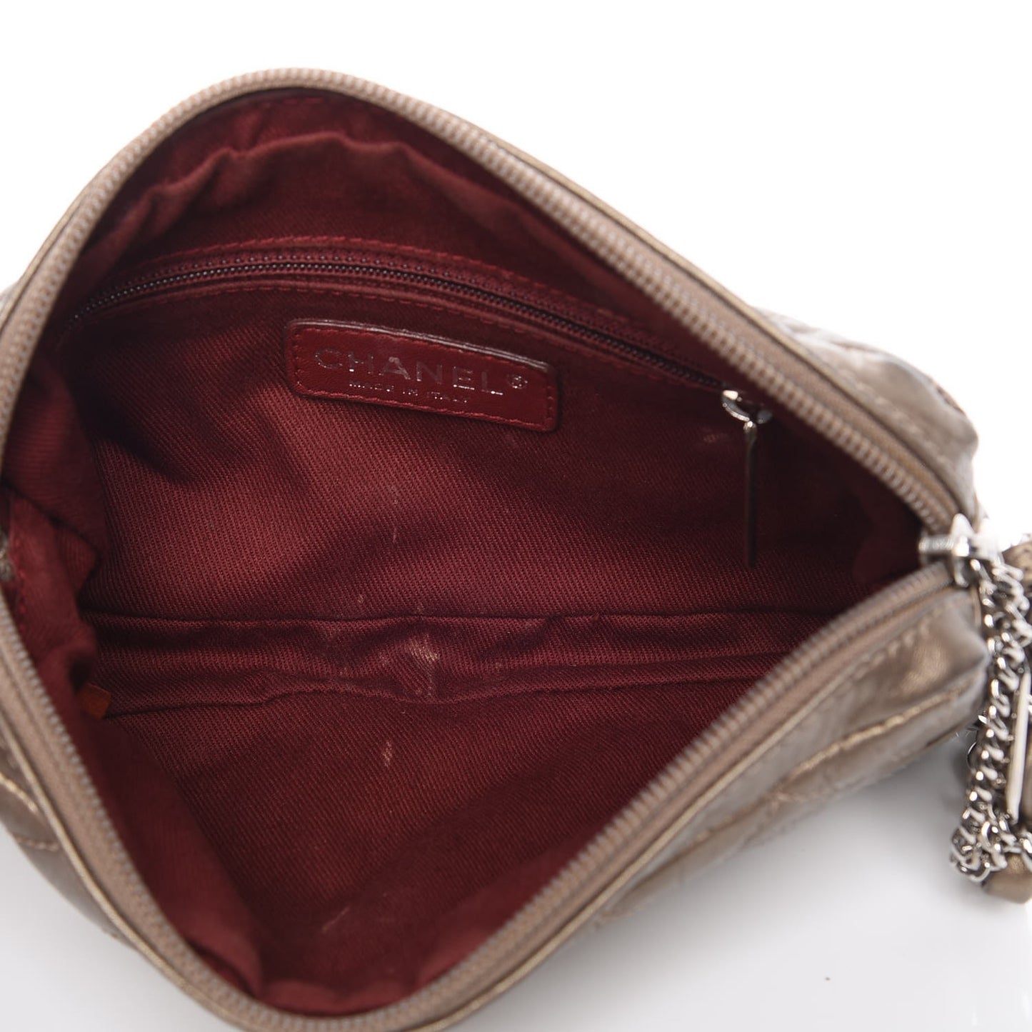 Metallic Aged Calfskin Quilted Cotton Club Pochette Bronze