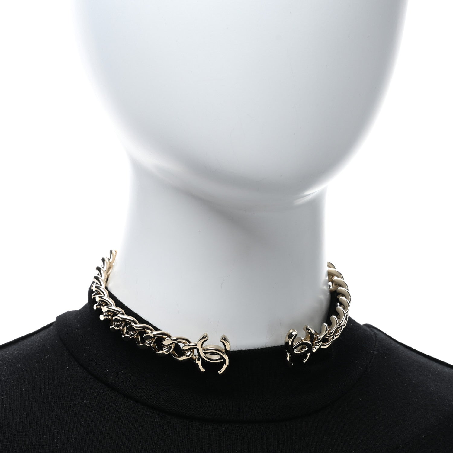Chanel Metal CC Chain Link Choker Necklace L Gold 2 of 5