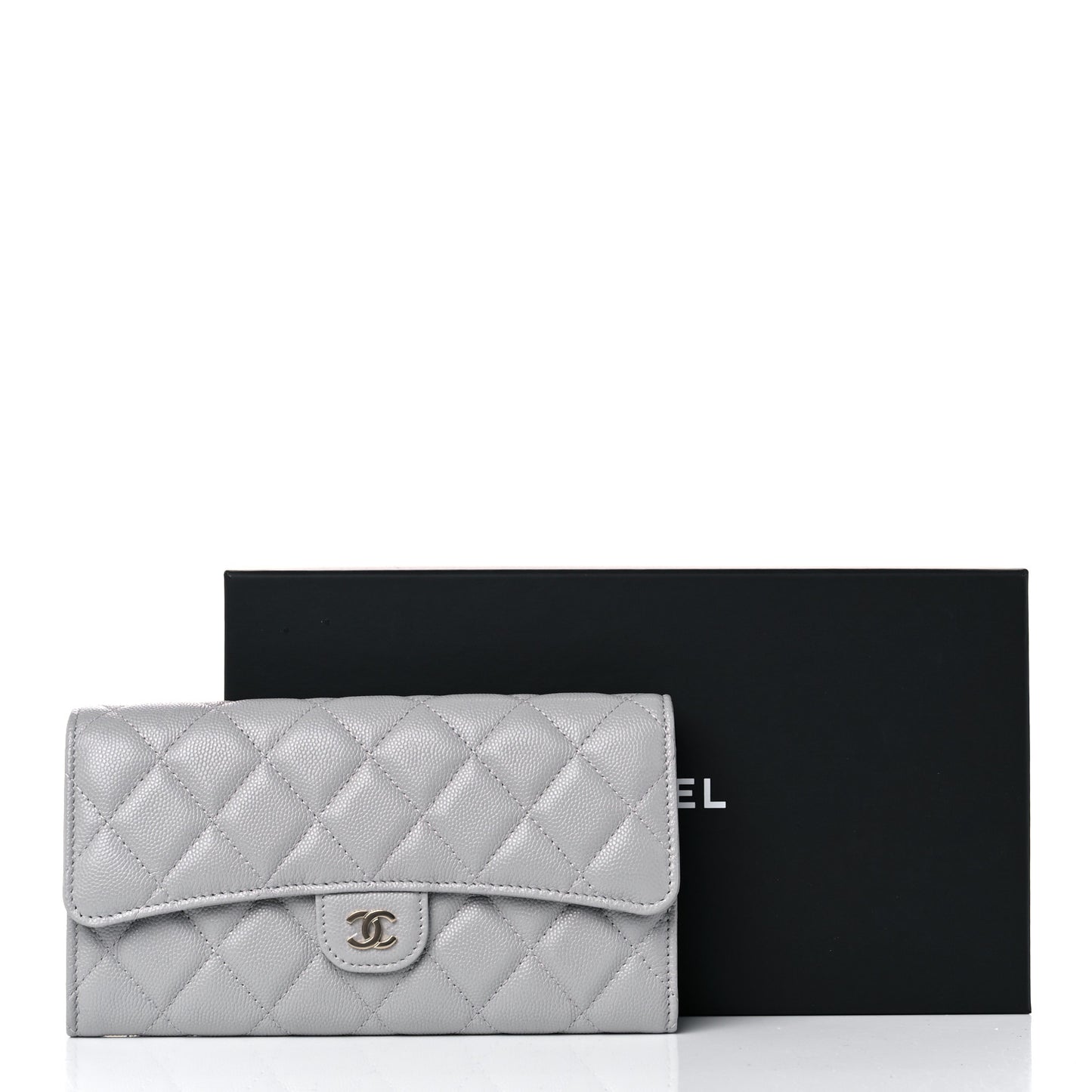 Caviar Quilted Large Flap Wallet Grey