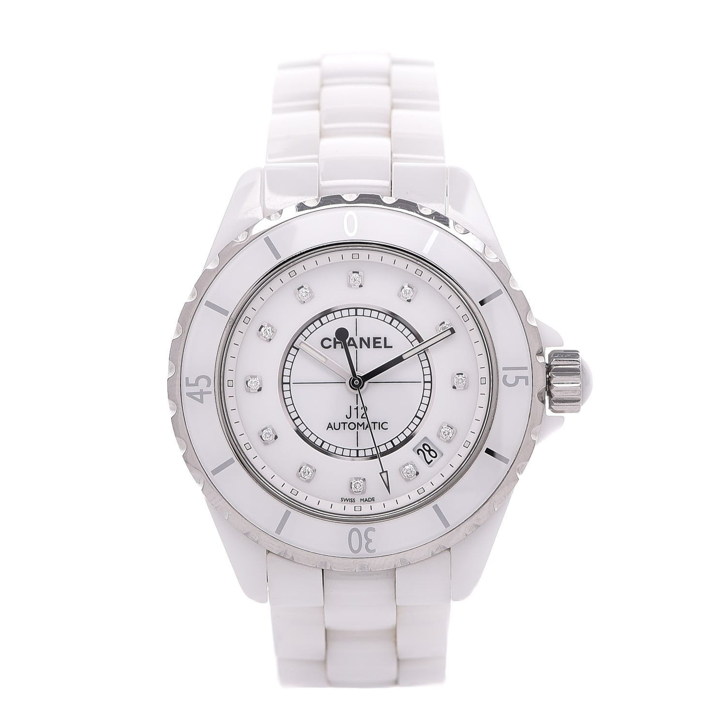 Stainless Steel Ceramic Diamond 38mm J12 Automatic Watch White