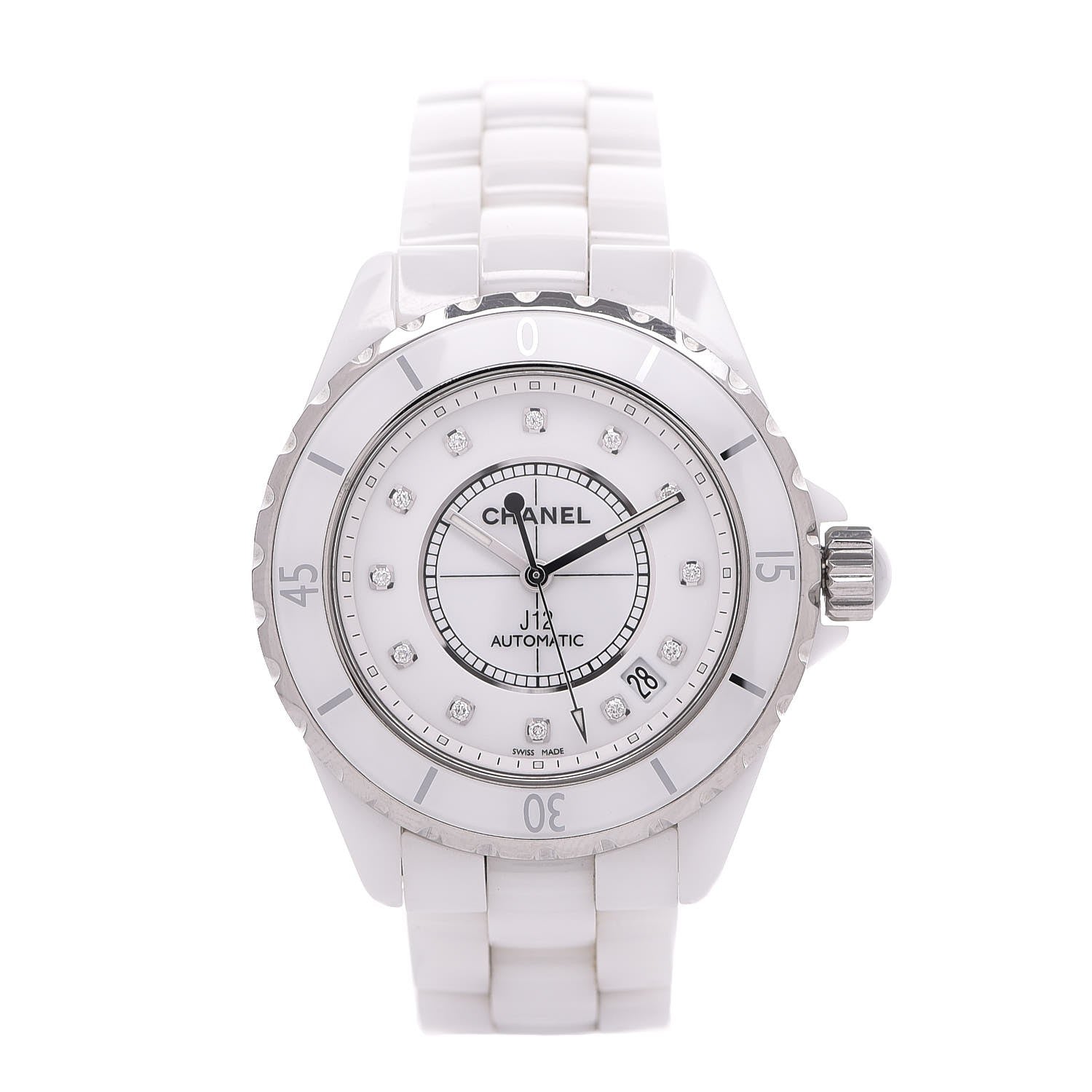 Chanel Stainless Steel Ceramic Diamond 38mm J12 Automatic Watch White 1 of 7