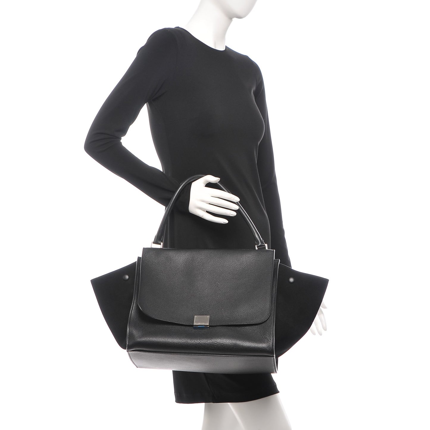 Drummed Calfskin Suede Large Trapeze Black