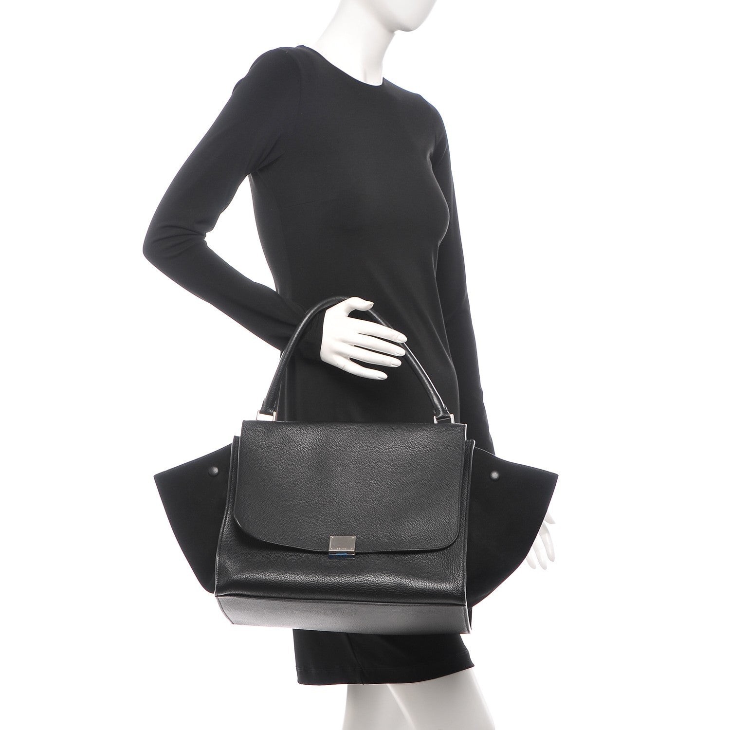 Celine Drummed Calfskin Suede Large Trapeze Black 2 of 8