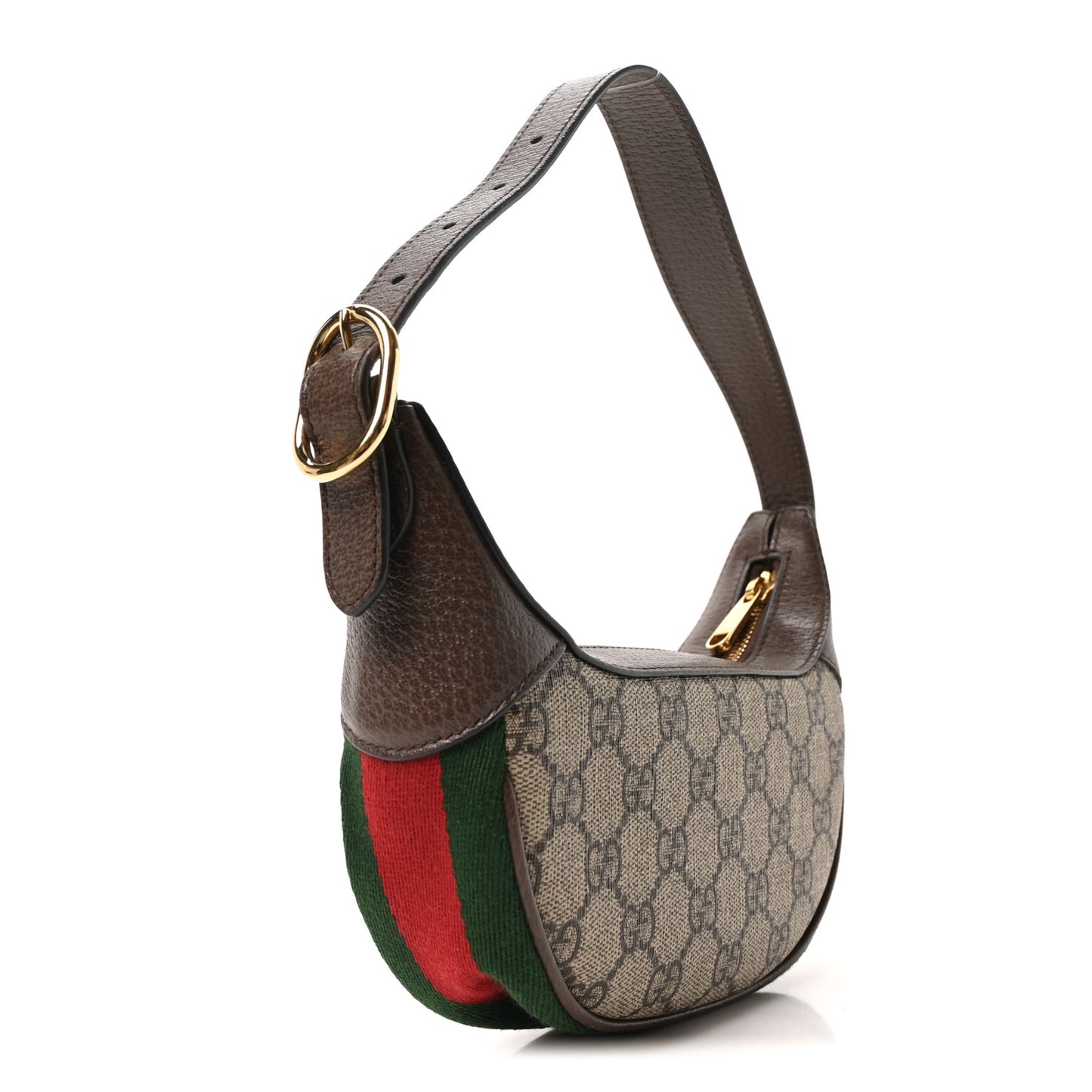 GG Supreme Monogram Textured Calfskin Web Mini Ophidia Half Moon Hobo Beige Ebony New Acero