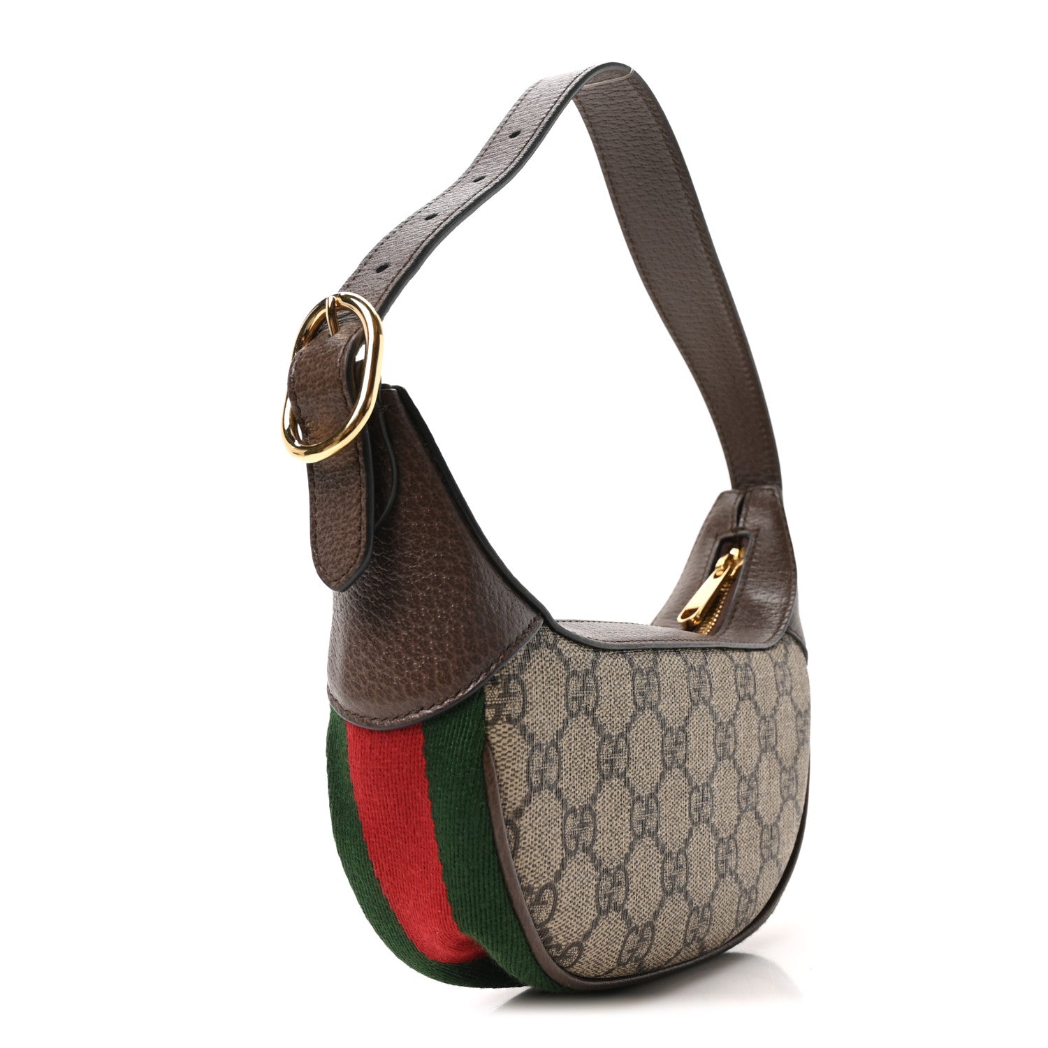 Gucci GG Supreme Monogram Textured Calfskin Web Mini Ophidia Half Moon Hobo Beige Ebony New Acero 3 of 9
